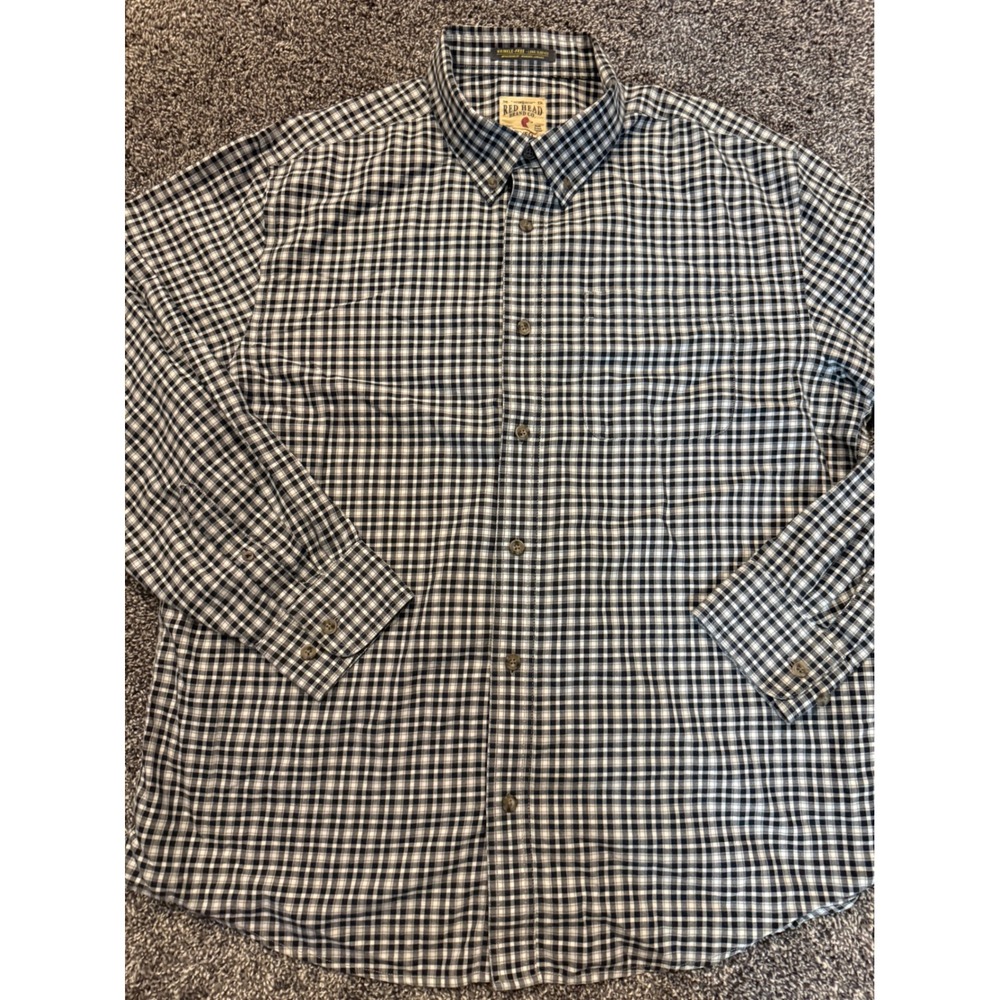 Red Head Brand Co Mens XL Black White Gingham Wrinkle Free Button Down Shirt